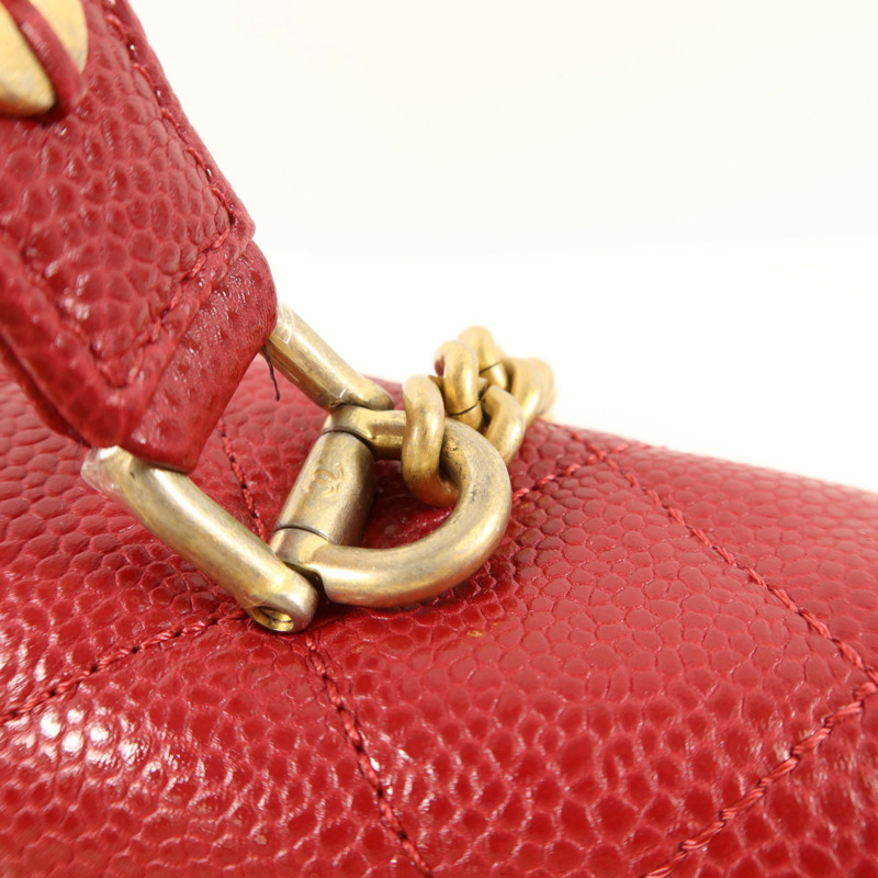 CHANEL 牛皮皮革Top Handle金扣鏈帶手挽肩背兩用袋-12