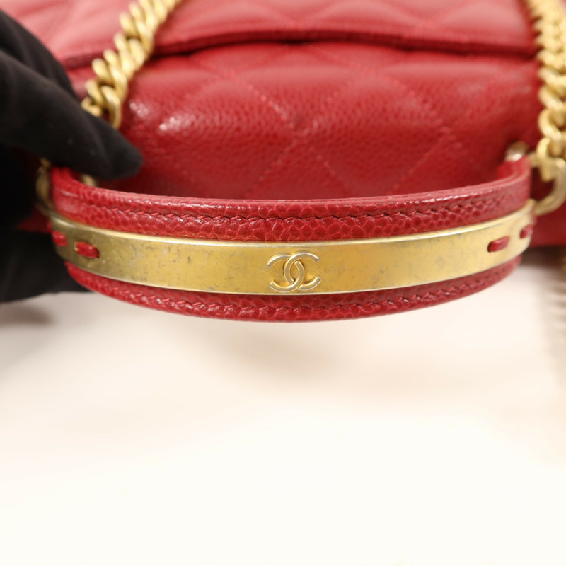 CHANEL 牛皮皮革Top Handle金扣鏈帶手挽肩背兩用袋-13