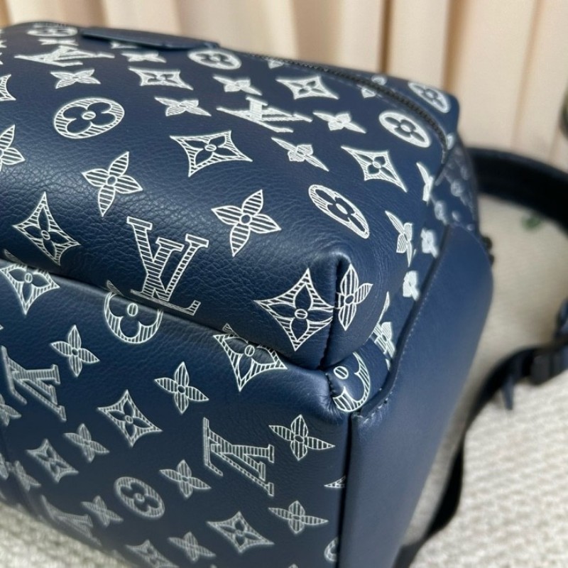 LV路易威登藍色阿波羅老花書包雙肩包 經典老花 容量很大 通勤旅行都ok-8