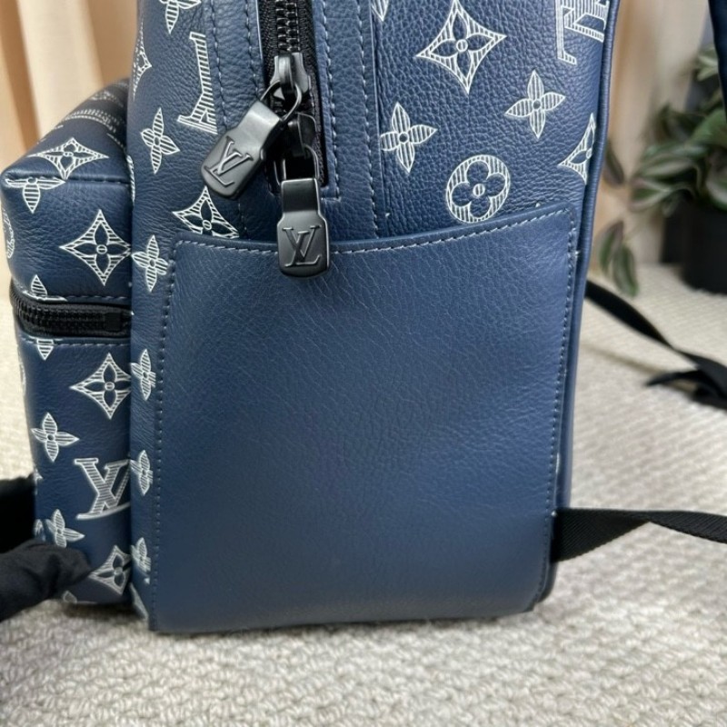 LV路易威登藍色阿波羅老花書包雙肩包 經典老花 容量很大 通勤旅行都ok-17