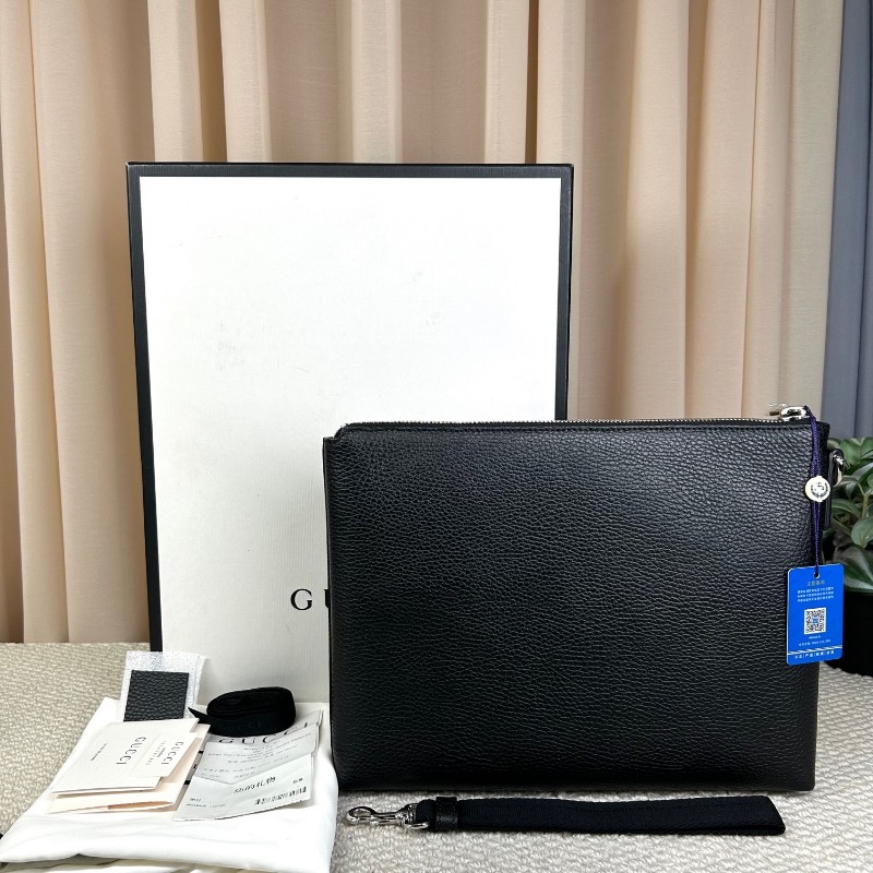 Gucci古馳黑色顆粒牛皮手拿包 簡約大方 皮質柔軟 容量很實用 有手拎繩 商務休閒都合適-6