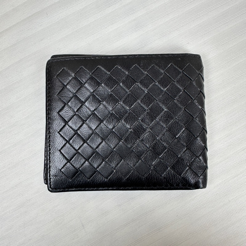 Bottega Veneta BV 黑色編織牛皮錢包 短款雙折皮夾10.5x1x9.5cm-1