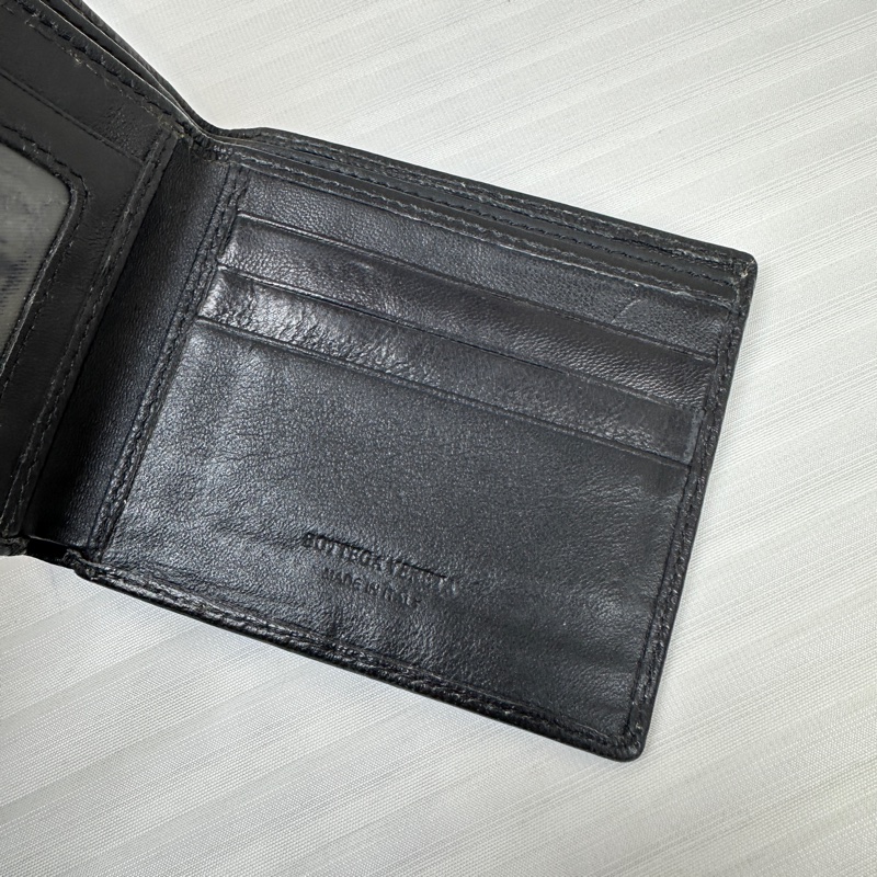 Bottega Veneta BV 黑色編織牛皮錢包 短款雙折皮夾10.5x1x9.5cm-3