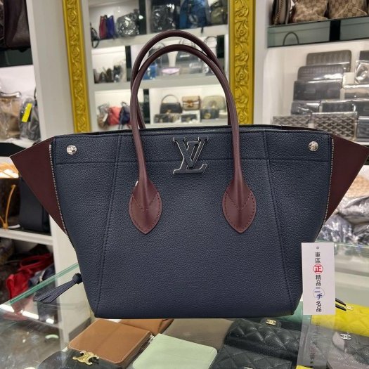 東區正精品㊣LV LOUIS VUITTON M54842 藍色全皮拼酒紅色雙色手提包肩背包 RZ4273-0
