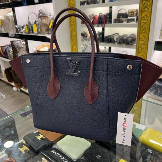 東區正精品㊣LV LOUIS VUITTON M54842 藍色全皮拼酒紅色雙色手提包肩背包 RZ4273-1