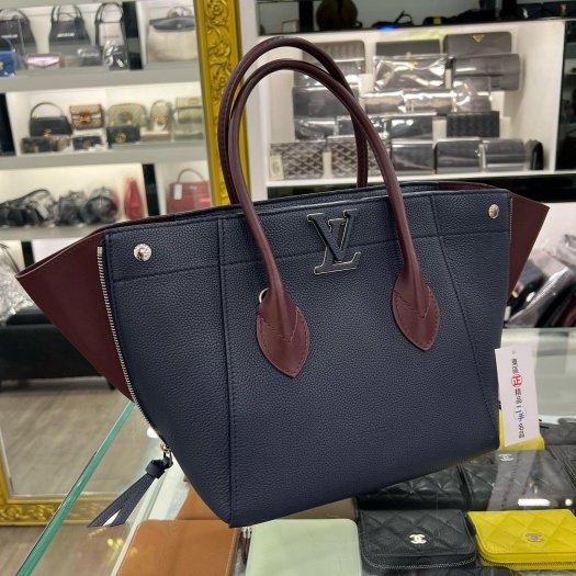 東區正精品㊣LV LOUIS VUITTON M54842 藍色全皮拼酒紅色雙色手提包肩背包 RZ4273-2