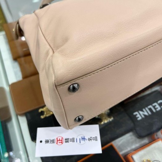 東區正精品㊣FENDI 8BN226 Peekaboo 中款粉膚色全皮銀釦躲貓貓手提包斜背包兩用包-7