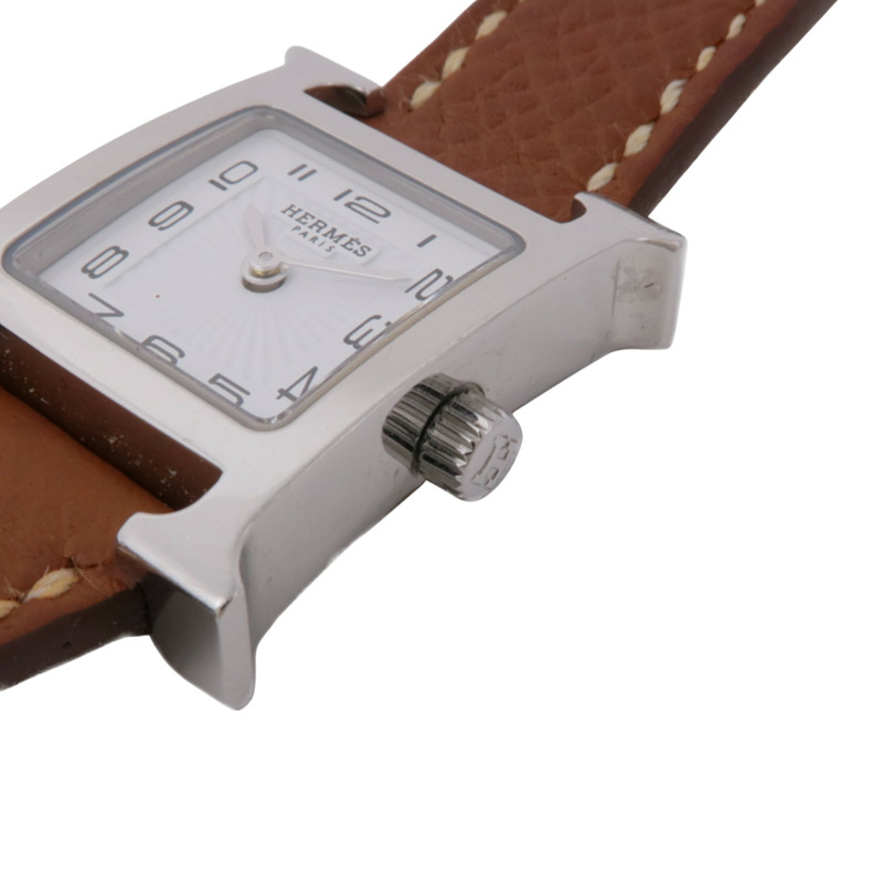 白色錶盤 棕色皮帶 Heure H 腕錶【HERMES 愛馬仕】 HH1.110-4