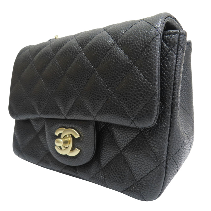 黑色 菱格紋 荔枝牛皮 Mini Coco 鏈帶 肩背包 金釦【CHANEL 香奈兒】 A35200-2