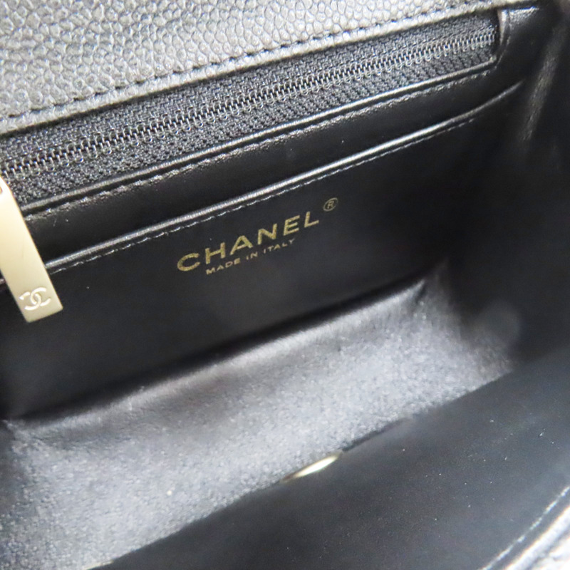 黑色 菱格紋 荔枝牛皮 Mini Coco 鏈帶 肩背包 金釦【CHANEL 香奈兒】 A35200-4