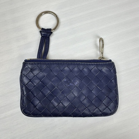 Bottega Veneta BV藍色牛皮編織鑰匙包 零錢包12.5x1x7cm