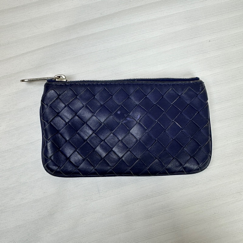 Bottega Veneta BV藍色牛皮編織鑰匙包 零錢包12.5x1x7cm-1