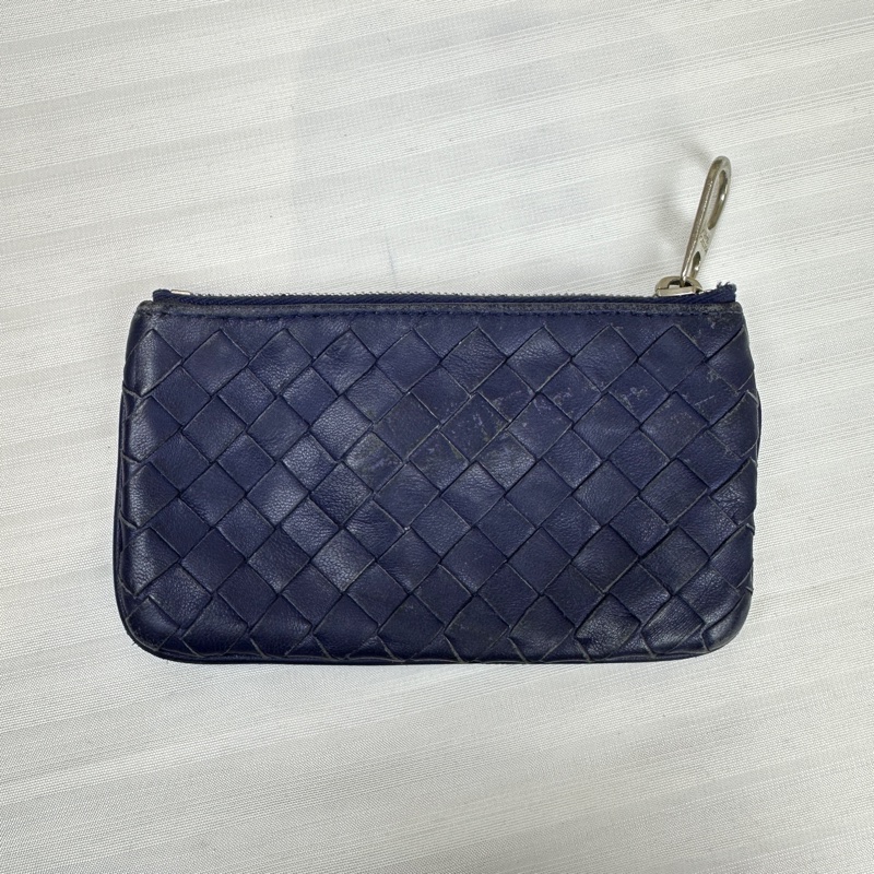 Bottega Veneta BV藍色牛皮編織鑰匙包 零錢包12.5x1x7cm-2
