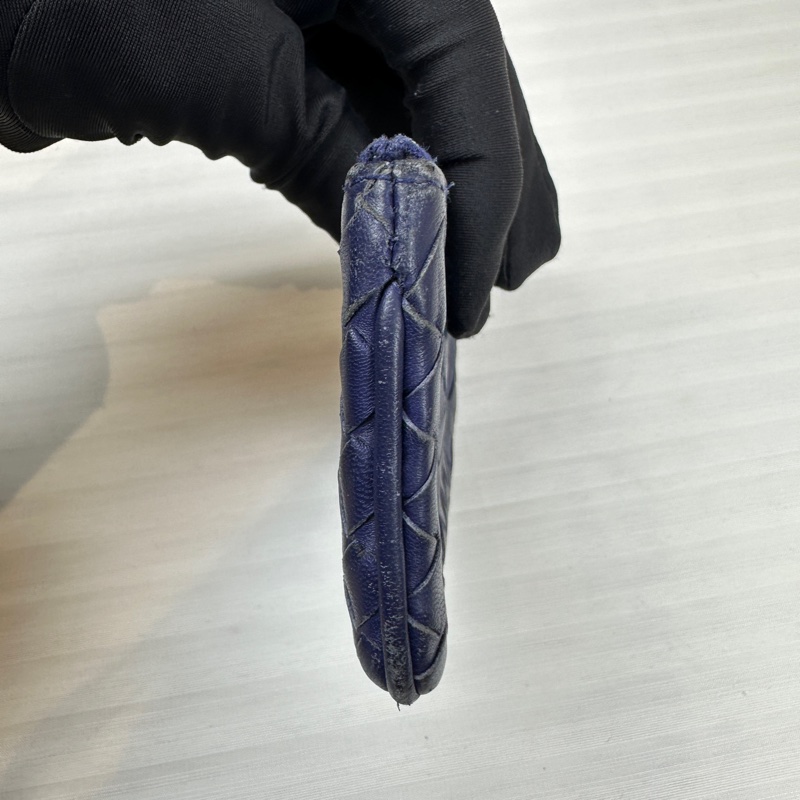 Bottega Veneta BV藍色牛皮編織鑰匙包 零錢包12.5x1x7cm-3