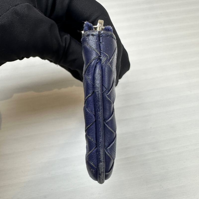 Bottega Veneta BV藍色牛皮編織鑰匙包 零錢包12.5x1x7cm-4