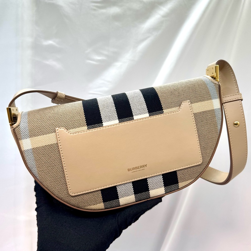 Burberry 經典格紋帆布單肩包 米棕色 （8052288）-0
