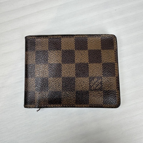 路易威登/Louis Vuitton 棕色塗層帆布棋盤格錢包 雙折短夾11.5x1x9cm