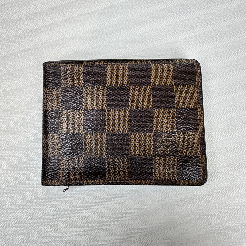 路易威登/Louis Vuitton 棕色塗層帆布棋盤格錢包 雙折短夾11.5x1x9cm-0