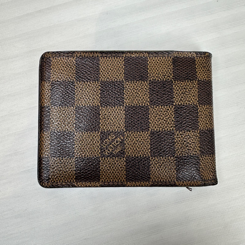 路易威登/Louis Vuitton 棕色塗層帆布棋盤格錢包 雙折短夾11.5x1x9cm-1