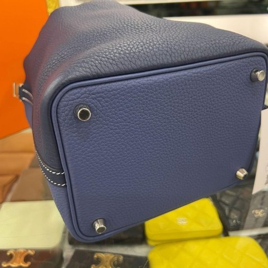 東區正精品㊣ HERMES PICOTIN 18cm 愛馬仕深淺藍色雙色全皮銀釦菜籃子鎖頭包手提包 Z刻 RZ4221-6