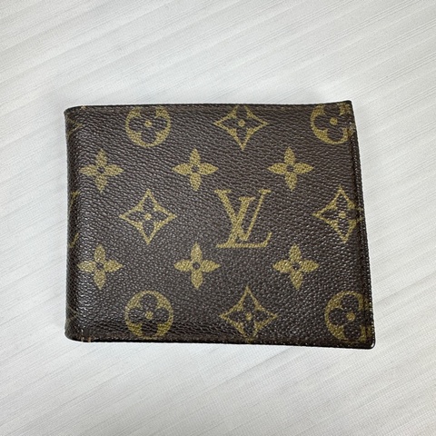 路易威登/Louis Vuitton Vintage棕色涂层帆布老花錢包 中古雙折短夾12x1x10cm