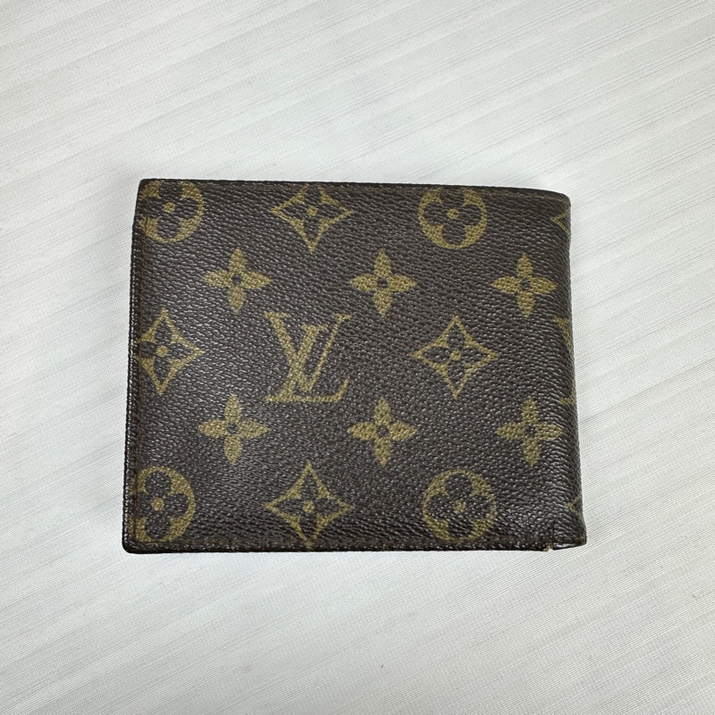 路易威登/Louis Vuitton Vintage棕色涂层帆布老花錢包 中古雙折短夾12x1x10cm-1