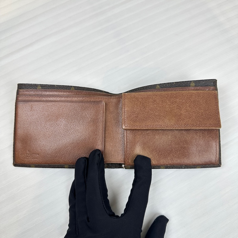 路易威登/Louis Vuitton Vintage棕色涂层帆布老花錢包 中古雙折短夾12x1x10cm-2