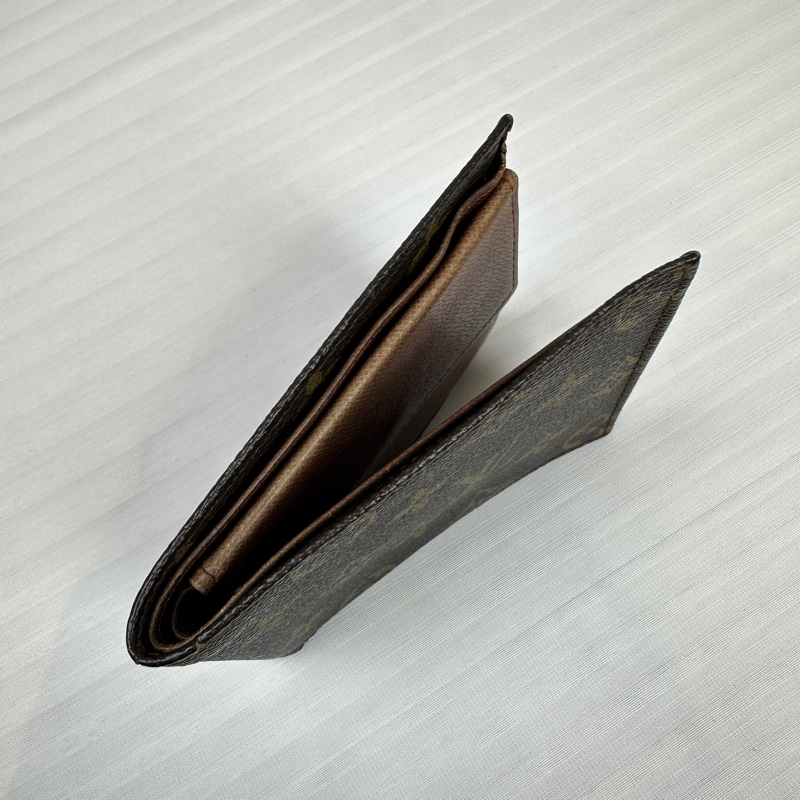 路易威登/Louis Vuitton Vintage棕色涂层帆布老花錢包 中古雙折短夾12x1x10cm-5