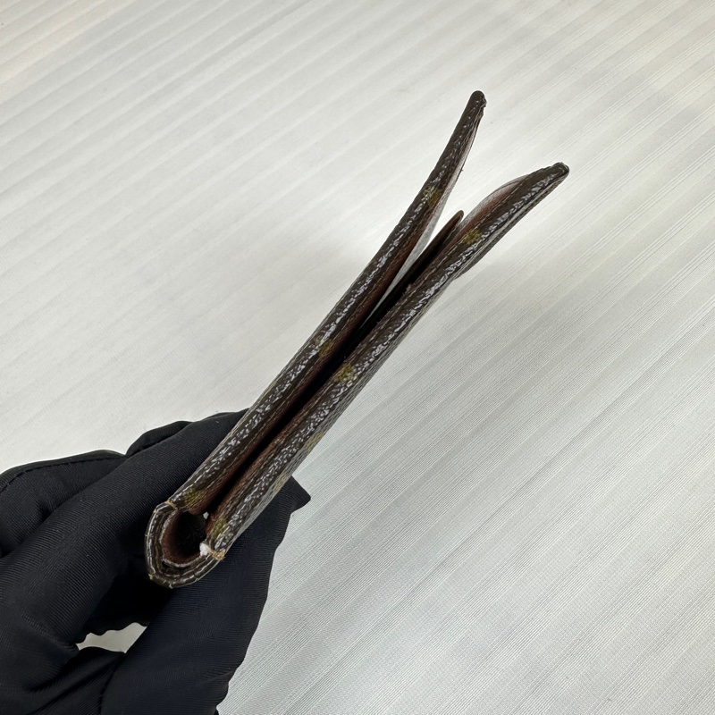 路易威登/Louis Vuitton Vintage棕色涂层帆布老花錢包 中古雙折短夾12x1x10cm-6