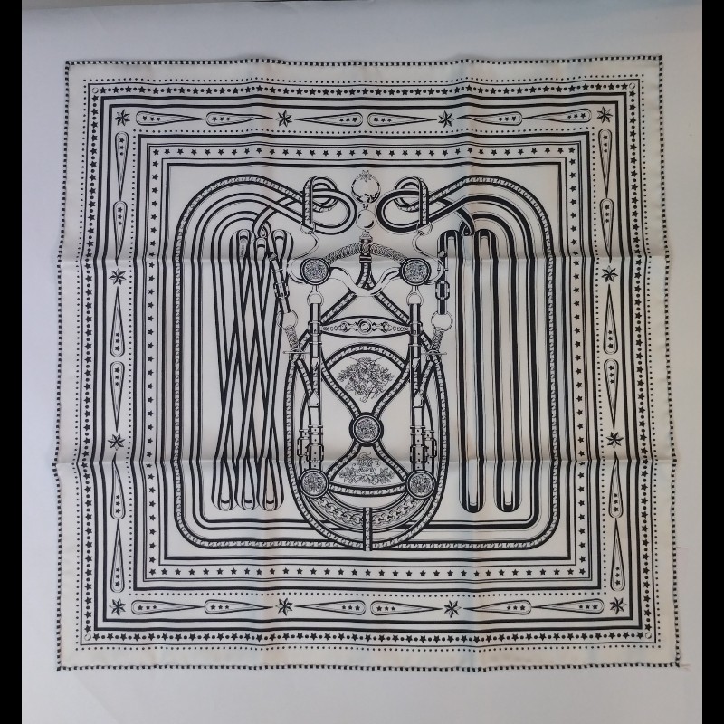 Hermes 黑白線條方絲巾 Tralala Bandana 55-2
