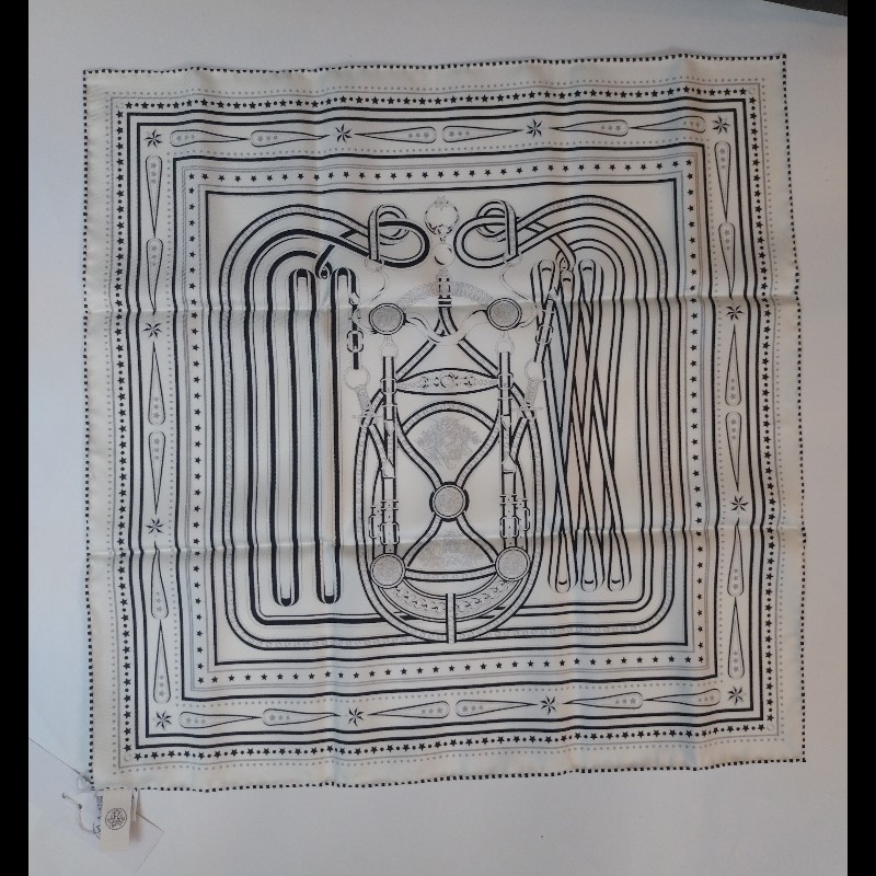 Hermes 黑白線條方絲巾 Tralala Bandana 55-5