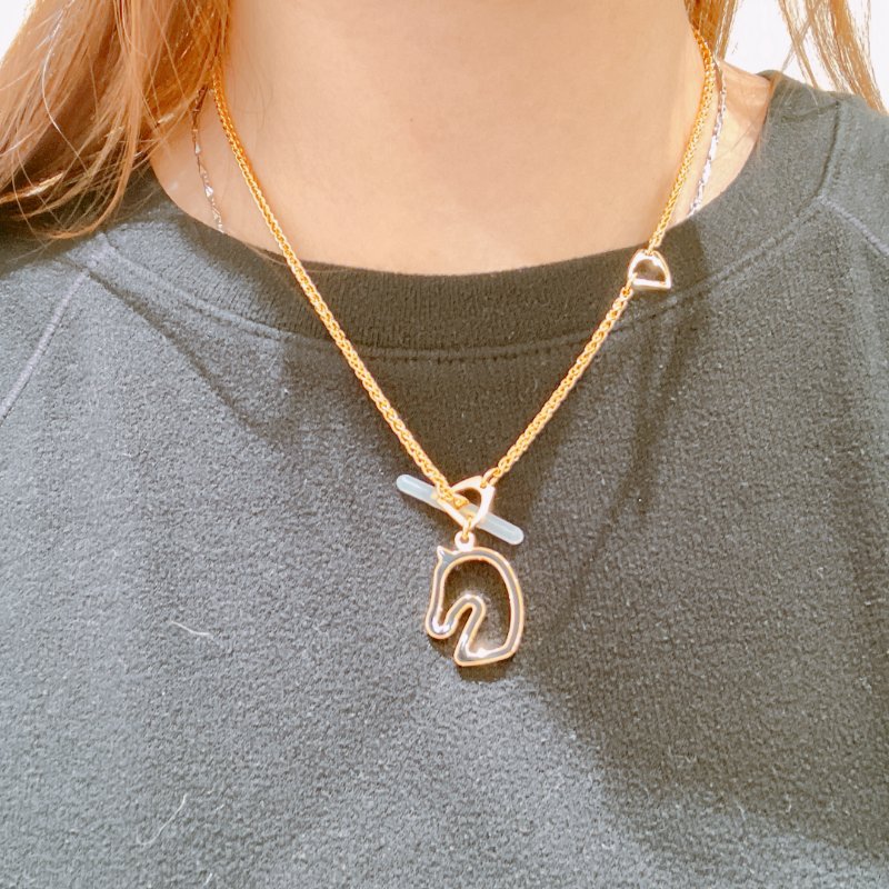 TK1951  愛馬仕 馬頭 頸鏈 Hermes Tonnerre Lacquered Metal Necklace Black X GHW-1