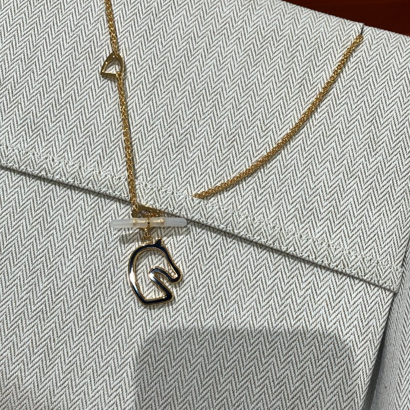 TK1951  愛馬仕 馬頭 頸鏈 Hermes Tonnerre Lacquered Metal Necklace Black X GHW-6