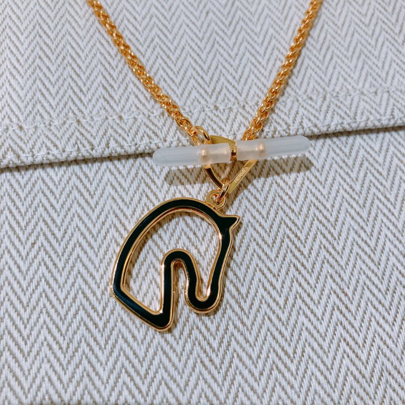 TK1951  愛馬仕 馬頭 頸鏈 Hermes Tonnerre Lacquered Metal Necklace Black X GHW-8