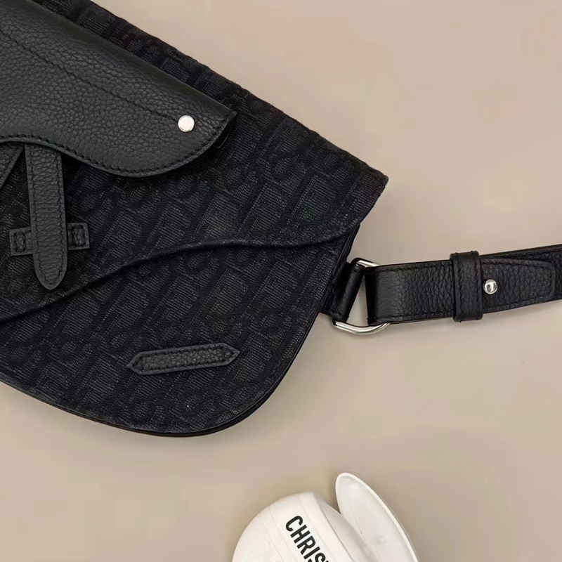 極新迪奧馬鞍包DIOR SADDLE 黑色 Oblique 緹花腰包1ADPO095-3