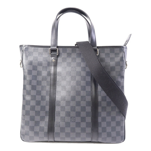 LOUIS VUITTON Damier Graphite Tadao MM銀扣手挽肩背兩用袋