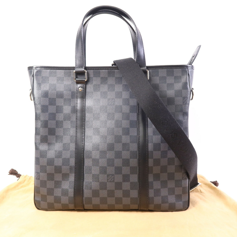 LOUIS VUITTON Damier Graphite Tadao MM銀扣手挽肩背兩用袋-9