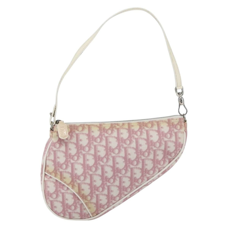 【日本直送】Christian Dior Trotter帆布馬鞍包 PVC粉紅銀色正品 TR77-1