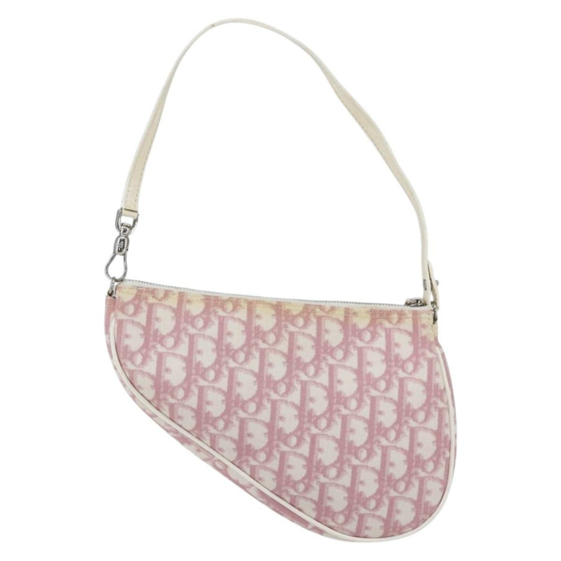 【日本直送】Christian Dior Trotter帆布馬鞍包 PVC粉紅銀色正品 TR77-2