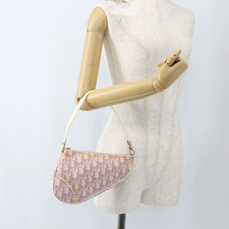 【日本直送】Christian Dior Trotter帆布馬鞍包 PVC粉紅銀色正品 TR77-22