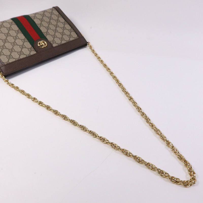 GUCCI 塗層帆布Ophldia GG金扣鏈帶肩背袋-8