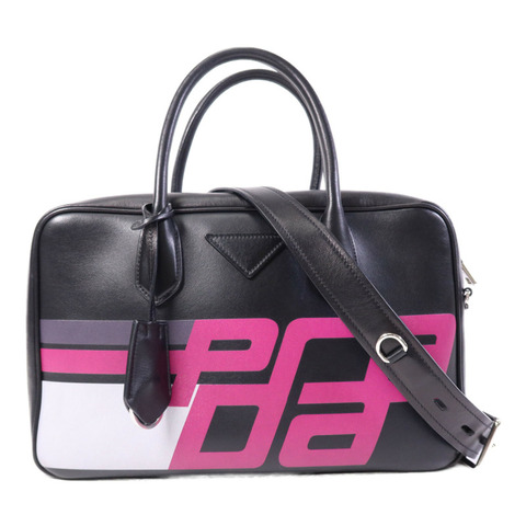 PRADA 牛皮皮革Shoulder Bag銀扣手挽肩背兩用袋