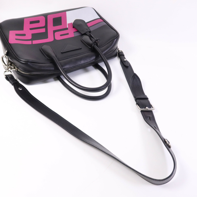 PRADA 牛皮皮革Shoulder Bag銀扣手挽肩背兩用袋-8