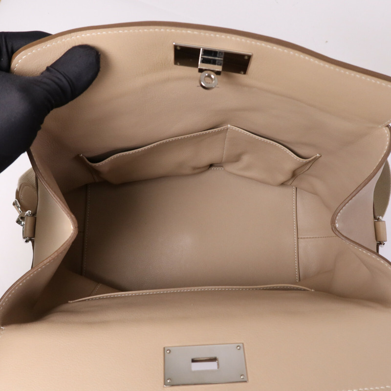 HERMES Swift皮革Toolbox 26銀扣手挽肩背兩用袋Argile-4