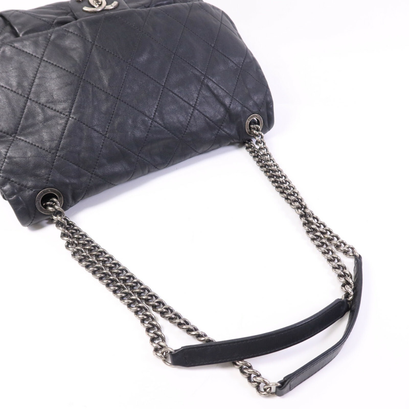 CHANEL 牛皮皮革Chain Shoulder銀扣鏈帶肩背袋-8