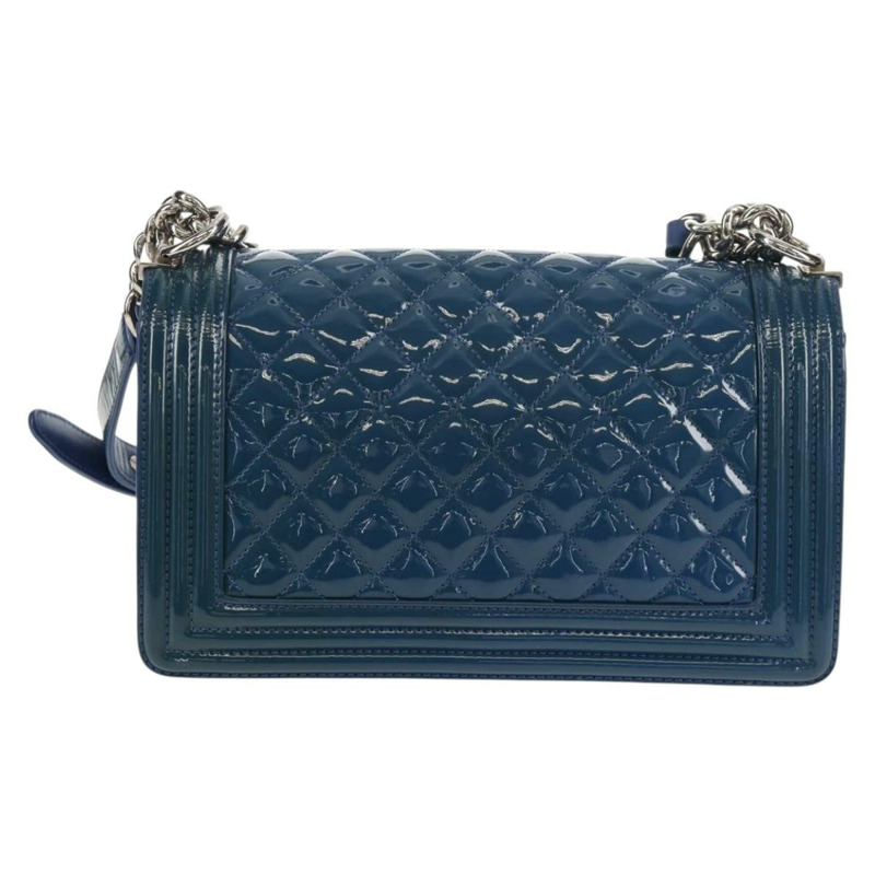 【日本直送】香奈兒 (CHANEL) Boy Chanel 鏈條肩背包，漆皮藍色，銀色雙C標誌，正品編號 146082SAM-1