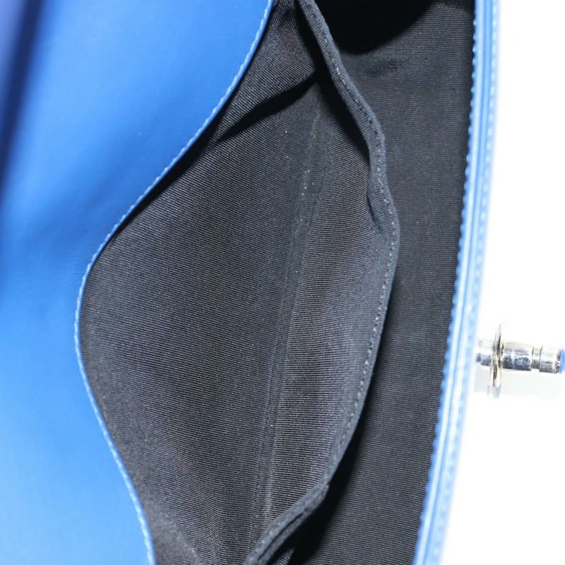 【日本直送】香奈兒 (CHANEL) Boy Chanel 鏈條肩背包，漆皮藍色，銀色雙C標誌，正品編號 146082SAM-25