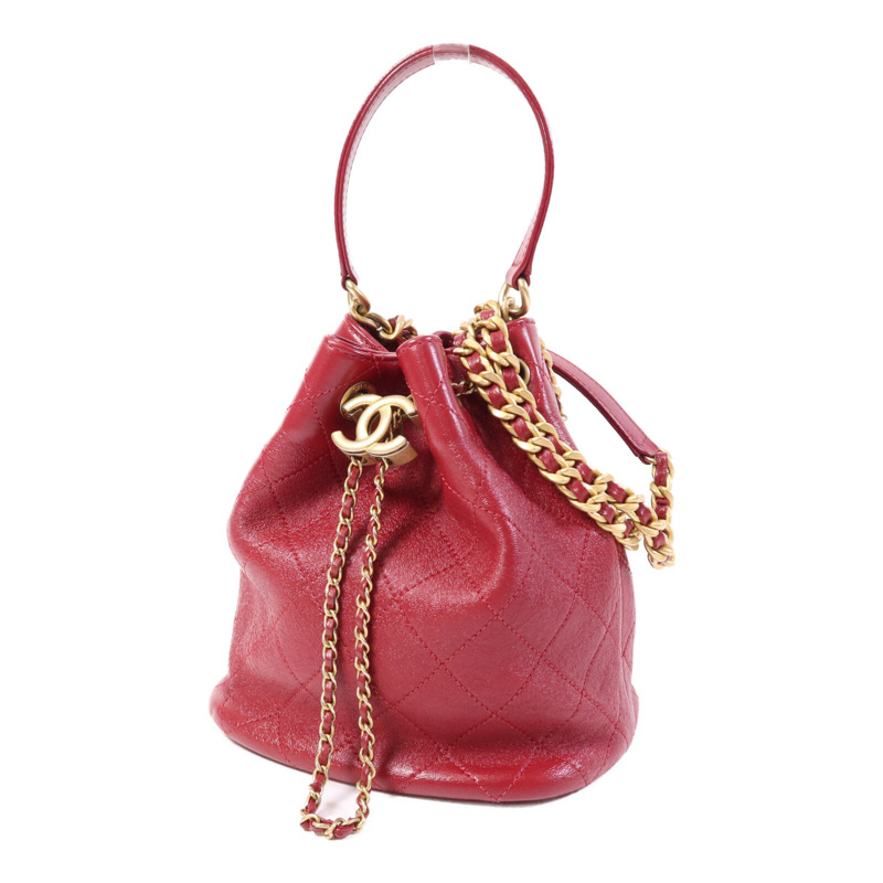 CHANEL 牛皮皮革Bucket Bag金扣鏈帶手挽肩背兩用袋-2