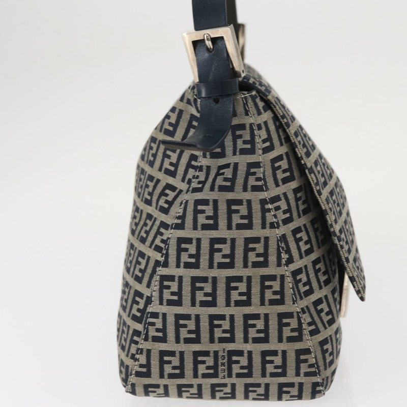 【日本直送】FENDI Zucchino 帆布 Mamma Baguette 單肩包 海軍藍 銀色 正品 ep12546-4