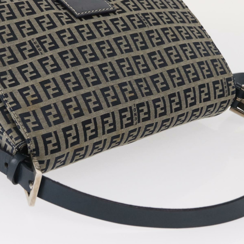 【日本直送】FENDI Zucchino 帆布 Mamma Baguette 單肩包 海軍藍 銀色 正品 ep12546-6